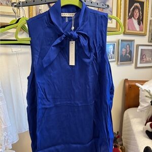 Signature Blue Sleeveless Silk Top by Trina Turk